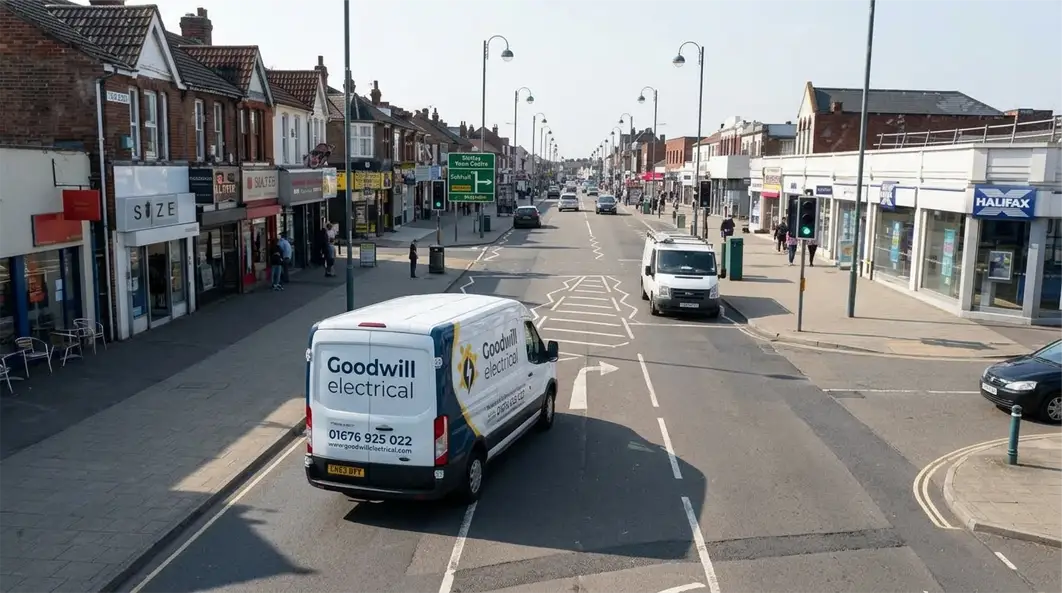 Goodwill electrical van driving in shirley