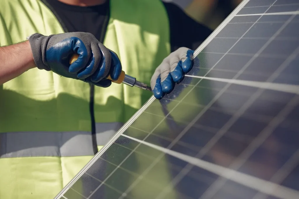 a electrician installing commercial solar panels.