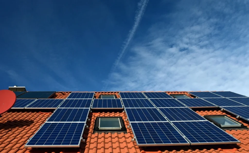 Domestic solar panels on a roof