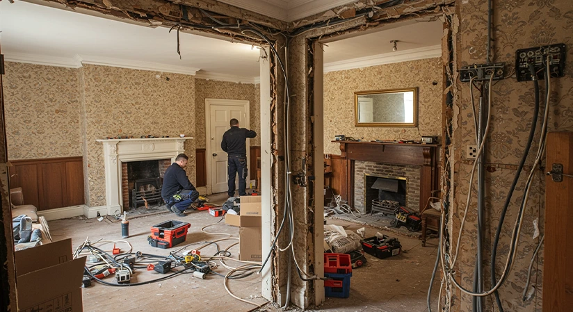 Goodwill electricians rewiring a house.