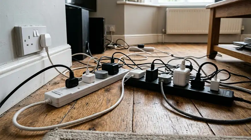 An image of a full extension lead, plugged into another full extension lead.