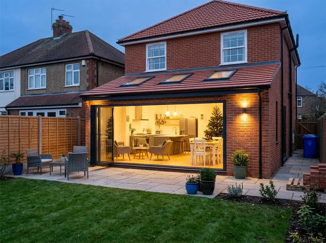 An image of a finished, modern UK house extension.
